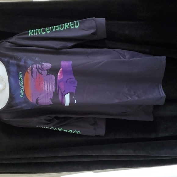 Black Long-Sleeved Plus Size Rincensored T-shirt Dresses Women Sizes 1X, 3X, 4X - Picture 2 of 6